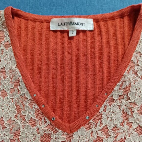 Lautréamont Knit Tank Top with Cream Lace Overlay – Size 2 (JP S) – Made in Japa - Picture 3 of 9